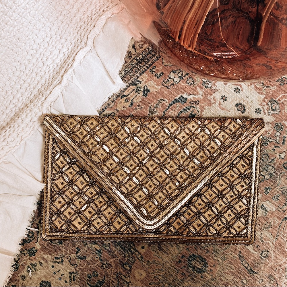 Francesca Beaded Gold Clutch